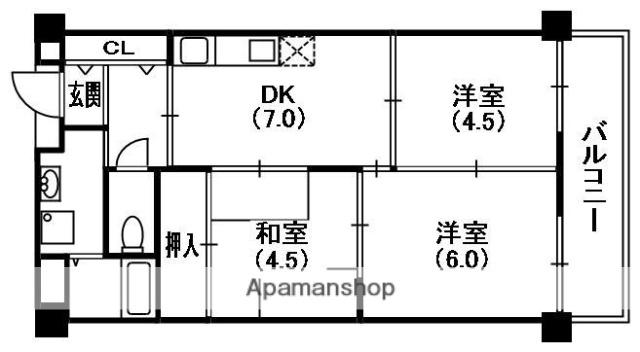 グローリーハイツ常盤(3DK/3階)の間取り写真