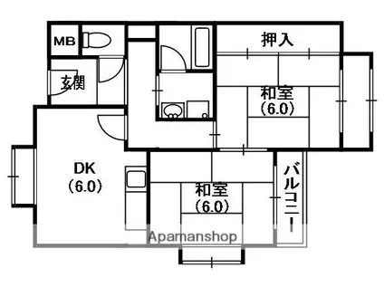 グランドール2番館(2DK/5階)の間取り写真