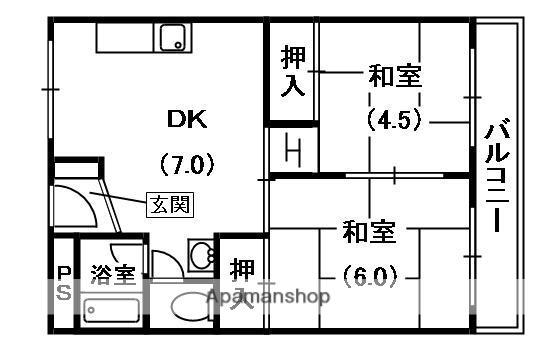 清水谷コーポ(2DK/4階)の間取り写真