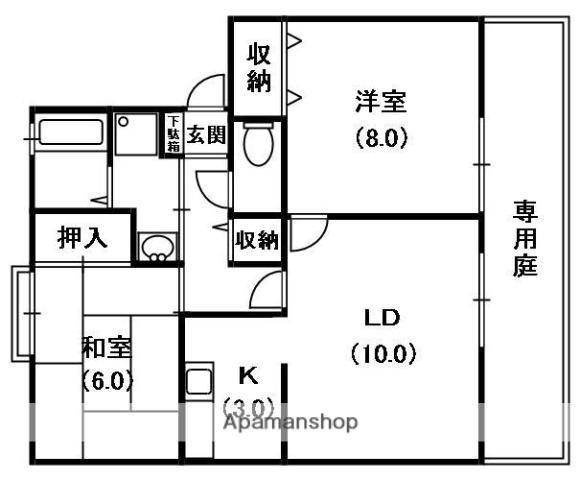 カルチェ東香里Ⅱ(2LDK/1階)の間取り写真