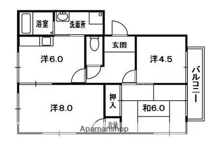 ドミール指月(3DK/1階)の間取り写真
