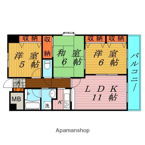 サンシャイン田中(3LDK/5階)の間取り写真