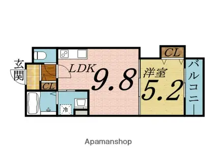 ラモーナカドマミナミ(1LDK/1階)の間取り写真