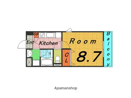 ディアコート放出(1K/3階)の間取り写真