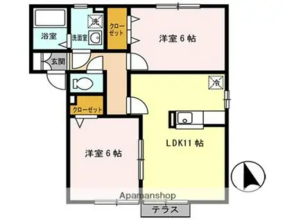 エーデルハイムA(2LDK/1階)の間取り写真