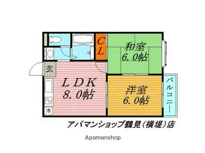 ハイムM&K今津(2LDK/1階)の間取り写真