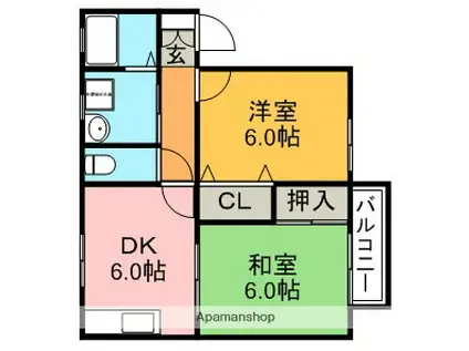 ディアコート加茂(2DK/2階)の間取り写真