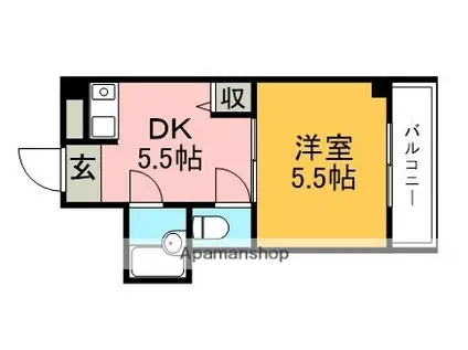 箕面コスモビル(1DK/2階)の間取り写真