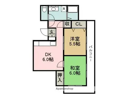 カーサポルタ(2DK/2階)の間取り写真