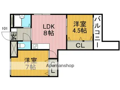 カサボニータ(2LDK/1階)の間取り写真