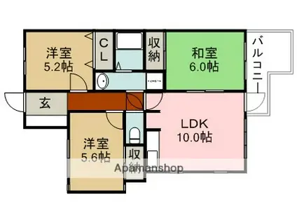 紫央里マンション(3LDK/1階)の間取り写真