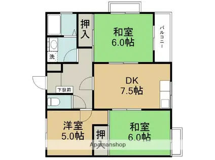 百楽マンション(3DK/2階)の間取り写真