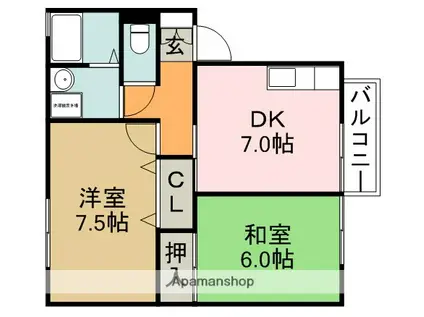 クレストヒル(2DK/2階)の間取り写真