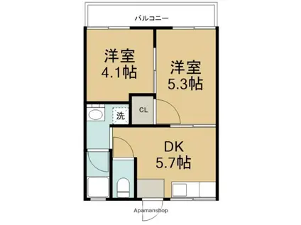 パールハイツ3(2DK/2階)の間取り写真