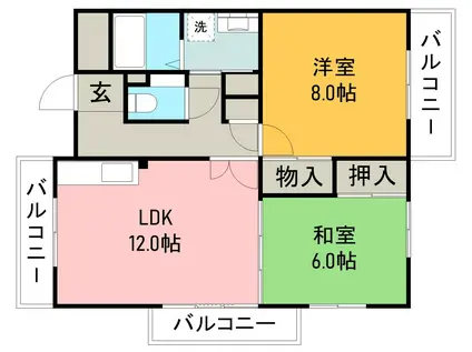 ベルメゾン井口堂(2LDK/2階)の間取り写真