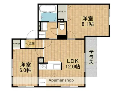 ハイブリットメゾン五月丘(2LDK/1階)の間取り写真