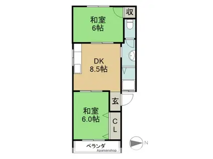 アーバンコンフォート千里丘(2DK/2階)の間取り写真