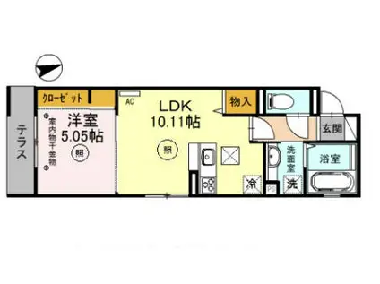 ピアレス綾羽(1LDK/1階)の間取り写真