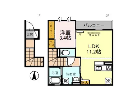 プレリエ小曽根(1LDK/2階)の間取り写真