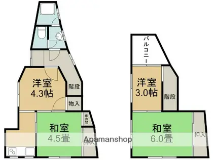 阪急電鉄宝塚線 川西能勢口駅 徒歩8分 2階建 築50年(4K)の間取り写真