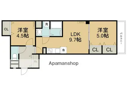 クリエオーレ豊島南(2DK/1階)の間取り写真