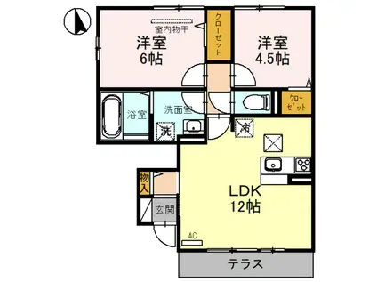 D-ROOM加茂 A棟(2LDK/1階)の間取り写真