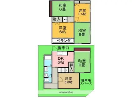 阪急電鉄宝塚線 石橋阪大前駅 徒歩10分 2階建 築54年(6DK)の間取り写真