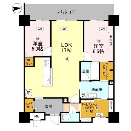 グラントリアノン緑地公園(2LDK/1階)の間取り写真