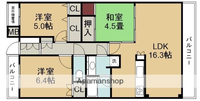 ヒルズ芦屋川グレースコート(3LDK/3階)の間取り写真
