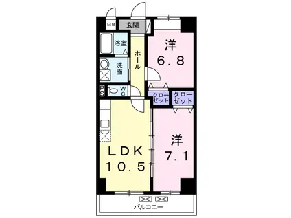 近鉄大阪線 高安駅 徒歩2分 6階建 築12年(2LDK/4階)の間取り写真