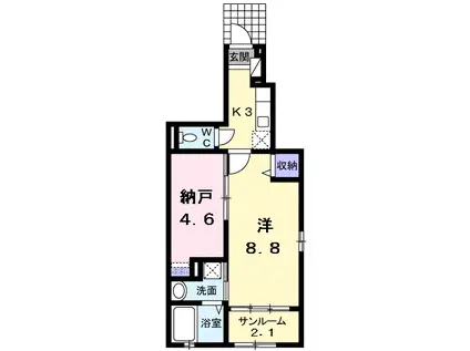 アンジュ ド ルミエール(1K/1階)の間取り写真