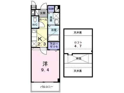 リオ・リヴァージュ(1K/2階)の間取り写真