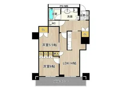 阿波座ライズタワーズフラッグ46(2LDK/24階)の間取り写真