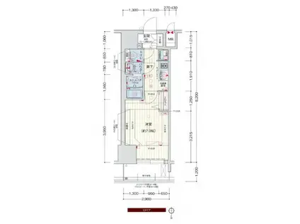 プレサンス堺筋本町駅前シェル(1K/11階)の間取り写真