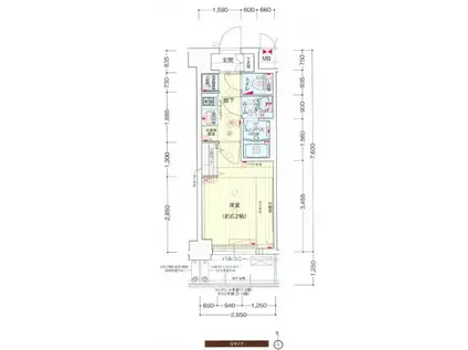 プレサンス上町台夕陽丘(1K/1階)の間取り写真