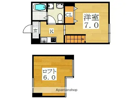 テクノメゾン東田辺(1K/2階)の間取り写真