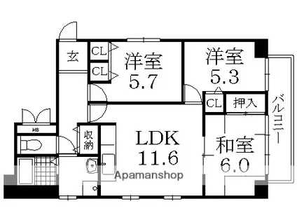 パルティシオン松崎(3LDK/7階)の間取り写真