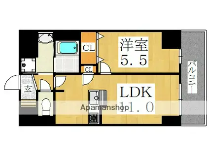 ハビタット平野(1LDK/6階)の間取り写真