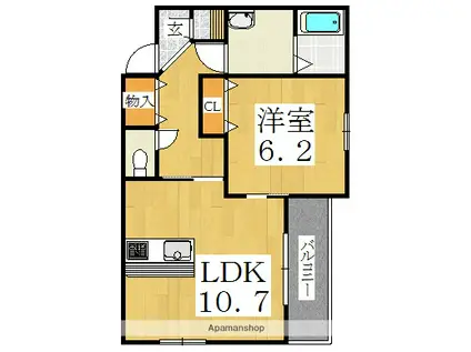 カーサオブリガード(1LDK/1階)の間取り写真