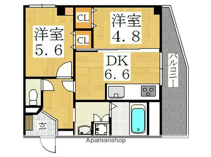 ヴェヌスタ西田辺(2DK/4階)の間取り写真