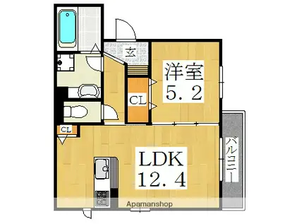 LAKE SIDE YAMAKI(1LDK/2階)の間取り写真