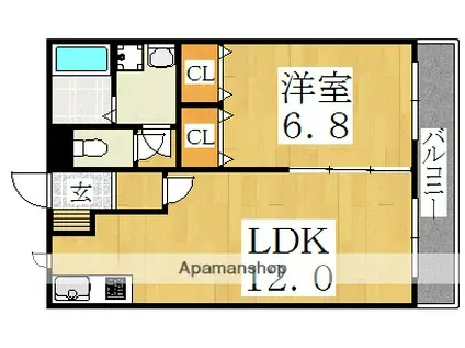 カルシャンコート(1LDK/2階)の間取り写真