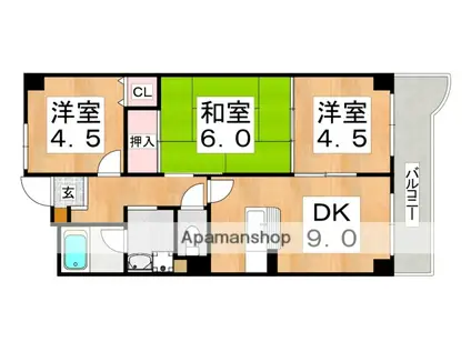 エルベ平野(3DK/3階)の間取り写真