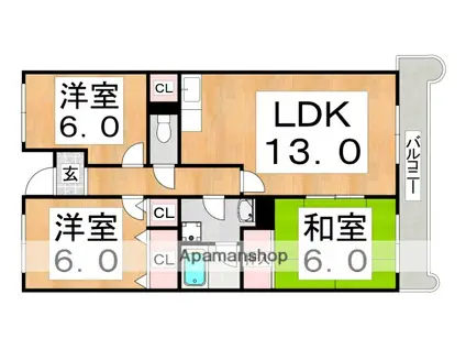 グランボア(3LDK/6階)の間取り写真