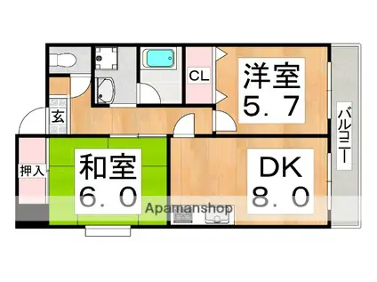 ラ・モードNISIKAWAⅠ(2LDK/4階)の間取り写真