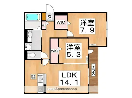 スペチアーレ巽中 C棟(2LDK/1階)の間取り写真