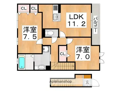 リヤン永井(2LDK/2階)の間取り写真