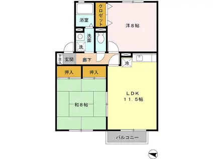 片町線 忍ケ丘駅 徒歩14分 2階建 築26年(2LDK/1階)の間取り写真