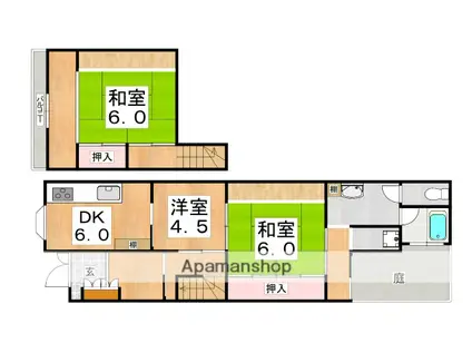 大阪メトロ谷町線 駒川中野駅 徒歩3分 2階建 築57年(3DK)の間取り写真