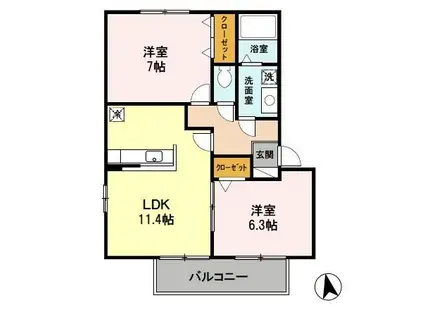 リビングタウン狭山池 D棟(2LDK/2階)の間取り写真